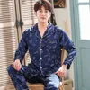 Pijama de noite para homens cetim pijama conjunto de seda adormecido terno outono primavera primavera homewear roupas impressas longe calças nightgown xxxl xxl 210901
