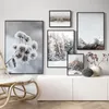 Póster de lienzo de paisaje de invierno de naturaleza escandinava, impresión de pared de bosque de montaña, cuadro de arte botánico, decoración nórdica para sala de estar
