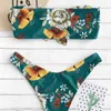 Sexy Women Swimwear Knot Floral Bandeau Bikini Set Strapless Padded Swimsuit Beach Femme Brazilian Bathing Suits 210722