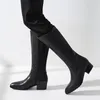 Svart vinter Äkta läder Mäns Lång Snow Mid-Calf Boots Pekade Toe Zip High Heel (5cm) Man Motorcykel Ridskor