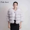 Rose Java QC1801 GRATUIT manteau de fourrure véritable femmes hiver épais veste courte en gros véritable manche 211220