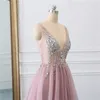 Sexy Tüll lange Frauen Prom Dresses Maßgeschneiderte Ankunft Backless Sweep Zug Perlen Eine Linie Sonderanfang Abendkleider