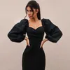 Quanrun Seksi Moda Kadınlar Zarif Puf Kollu Kare Boyun Ince Mini Elbise Parti Kulübü Streetwear İlkbahar Yaz 210604