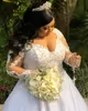 Plus Size Illusion Abiti da sposa a maniche lunghe 2022 Pizzo scintillante con perline Sheer Jewel Neck Country Garden Abiti da sposa