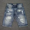 Lyファッション夏の男性ジーンズレトロな青が破壊されたリッピングデニムショーツストリートウェアプリントデザイナーヒップホップショート94W4
