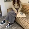 Yedinas Vintage High Waist Plus Storlek Maxi Skirt Casual Loose Long Kjolar för Kvinnor Harajuku Koreansk stil Svart Skola 210527