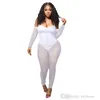 Sexy Women Desihner Jumpsuits Solid Color Nightclub Suspender Mesh Rompers Long Sleeve Leggings Bodysuit Onepiece Clothes