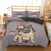 Homesky Cartoon Pug Dog Bedding Sätter Duvet Cover King Queen Size Conterter 210615