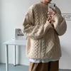 Korean Sweater Men Long Sleeve Knitted Shirts Cable Knit Oversized Pullover Jumper Fashion Clothing 211221