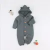 Tricoté automne nouveau-né vêtements avec capuche infantile combinaison vêtements d'extérieur enfant en bas âge bébé garçons filles barboteuse Onesie 210309