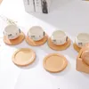 6st / set Träkustar Set Round Beech Wood Cup Mat Bowl Pad Cup Holder Hem Köksredskap