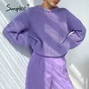 Superized manga longa feminina suéter laranja outono casual o-pescoço inverno inverno mulheres escritório roxo senhoras Básico Jumper 210922