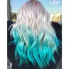 2021 Mode Synthétique Body Wave Style Blonde Lace Front Perruques Ombre Bleu Couleur Perruque Simulation Cheveux Humains