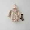 Korean Style Spring Kids Girls 2-pcs Sets Solid Color Long Puff Corduroy Coat + Shorts Children Clothes E45 210610