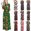 Winter kerst jurken vrouwen boom print elegante hoge taille party maxi jurk casual o hals lange mouw dame xmas robe 210526