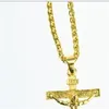 24k Solid Yellow Gold GF 6mm Italian Figaro Link Chain Necklace 24" Womens Mens Jesus Crucifix Cross Pendant 50 U2