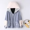 Chaqueta de lana genuina de lujo de imitación de piel para mujer abrigo con capucha abrigos de invierno para mujer LF9053