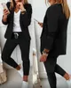 Calças de duas peças femininas 2021 Outono Casual Impressão de Manta De Manga Longa Blazer Casaco De Cordão Conjunto de Peças Suits Mulheres Elegantes Senhoras Tops