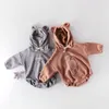 Citrus Autumn Winter Baby Romper Boy Grirls Baby Bear Print Long-sleeved Hooded Jumpsuit Velvet Thickening Babysuit G1023