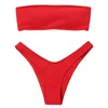 Bikinis Set Ribbed High Bandea Baneau Bikini 2021 Женщины без бретелек с плеча на плите Push Up Pushded Swewwear Женский розовый бикини