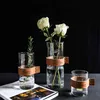 Nordic Creative Glass Flower Vase Tabletop Hydroponic Pflanze Vasen Leder Griff Wasserbecher Home Bonsa Dekor Accessoires 211215