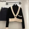 Neploe Autumn Hong Kong Style Casual Ladies Cardigan Long Sleeve Retro V-neck Knitted Sweater Chic Fashion Top Women 1F434 210914