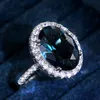 Zilveren Kleur Big Blue CZ Ringen Dames Briljante Bruids Bruiloft Engagement Party Ring Eenvoudige esthetische sieraden