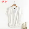 Tangada women khaki basic cotton T shirt short sleeve O neck tees ladies casual tee street wear top 6D5 210623