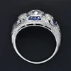 925 ANILLOS Silver Retro Court Full Cumbic Zirconia Ring pour les femmes Banquet de cristal bleu élégant Banquet Sapphire Jewelry1740649