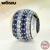 100% 925 Sterling Silver Pave Lights Blue Clear CZ Charm Pärlor Fit Original WST Armband Autentiska Fine Smycken Q0531