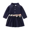 Grande qualité printemps automne bébé filles robes à manches longues col rabattu fille robe de princesse avec nœud papillon coton enfants jupes à carreaux 1-6 ans