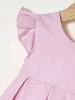 Baby Lace Insert Bow Back Fold Pleated Ruffle Trim Dress SHE