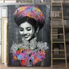 Graffiti tjej affisch porträtt bild abstrakt kanfas målning dekorativa bilder för vardagsrum vägg
