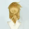 Zelda: Adem van de Wilde Link Short Golden Blonde Pony Tail Hair Cosplay Kostuum Pruik Hittebestendigheid Fiber + Ears Y0913