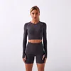 Yoga Outfits women workout High quality Designer Fashion sports Shark knitted seamless long sleeve top ladies gym suit fitness Out3117