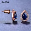 Stud Female Ladies Green/Blue Earrings Rose Gold Filled Small Double For Women Vintage Wedding Jewelry