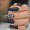 Falska naglar matt svart 3D Rhinestone akryl nagel spetsar kista lyxig tryck på finger ballerina 24ct prud22