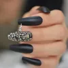 False Nails Matte Black 3D Rhinestone Acryl Nail Tips Coffin Luxe Press op Finger Ballerina 24CT Prud22