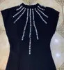 Luxury Women'S Short-Sleeved Sexy Hollow Beaded Black Bandage Jumpsuit Celebrity Fashion Party 210525