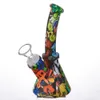 Silicone Bongs Water smoke Hookah Printing 6.5 Inch Downstem + Free Glass Bowl 14.4mm Joint Mixed Colors Food Grade Pipes Dab 484