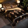 Dropshipping Duvet Cover Wedding Golden Jacquard Bedding Set Lace Flat Sheet PillowCase 4PCS European Luxury 210316