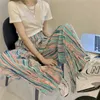 Yedinas Tie Dye Hosen Frauen Bunte E Mädchen Breite Bein Hohe Elastische Taille Hosen Koreanische Harem Punk Streetwear 210527