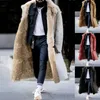 Styles Winter Warm Men Faux Fur Suede Coats X-Long Turn-down Collar Thick Jackets Plus Size Fur Liner Long Sleeve Overcoat Cardi