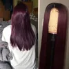 Straight Burgundy Lace Front Wig 99J Colored 13*1 Lace Front Human Hair Wig Peruvian Remy Lace Part 150 Pre Plucked