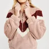 ヒロリル秋冬女性テディパーズスウェットシャツ長袖ジッパーパッチワークパーカー暖かいフリースカジュアルスウェット201217
