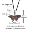 14K Iced Out Pink Butterfly Necklace Necklace صغير الحجم 5 7x5