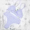 Qeils Yay Ekose Bikinis Push Up Bikini Sapanlar Yastıklı Yüksek Bel Mayo Retro Mayo Kadınlar Seksi Biquini 210621