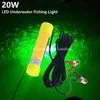 12V 20 W COB LED verde subaquática submarsível noite luzes de pesca coleta de peixes lâmpada atrai camarões Squid Krill Isca