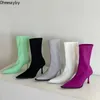 Winter meias mulheres tornozelo botas de alta qualidade mulher fina salto alto sexy senhoras deslizamento em botas curtas sapatos dedo apontado toe chelsea boot y0905