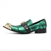 Metal Toe Deri Elbise Ayakkabı Erkekler Için Lüks Kaya Stil Ayakkabı Yeşil Moda Parti Düğün Ayakkabı Artı Boyutu Chaussures Hommes